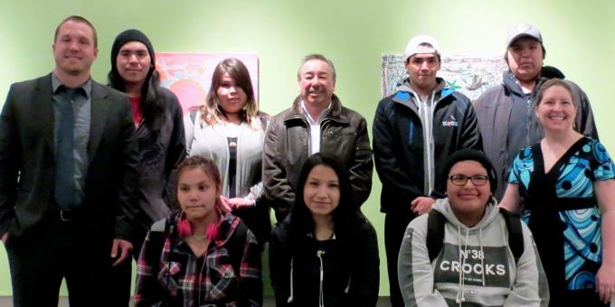 Chief Stan Beardy with Dennis Franklin Cromarty art students during the opening of their exhibition