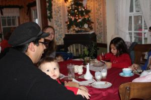 Enjoying traditional English Christmas Pudding and Sauce at Arabella's Tea Room