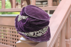 Purple velvet hat with silver embellishments
