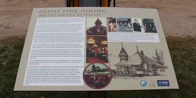 Informational panels on the Craigleith Heritage Depot's history. 