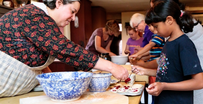 Children creating culinary masterpieces in Dundurn's historic kitchen